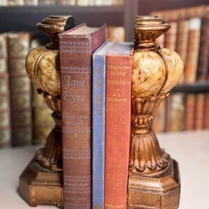 Vintage Estate Marble Inlay Wooden Bookends